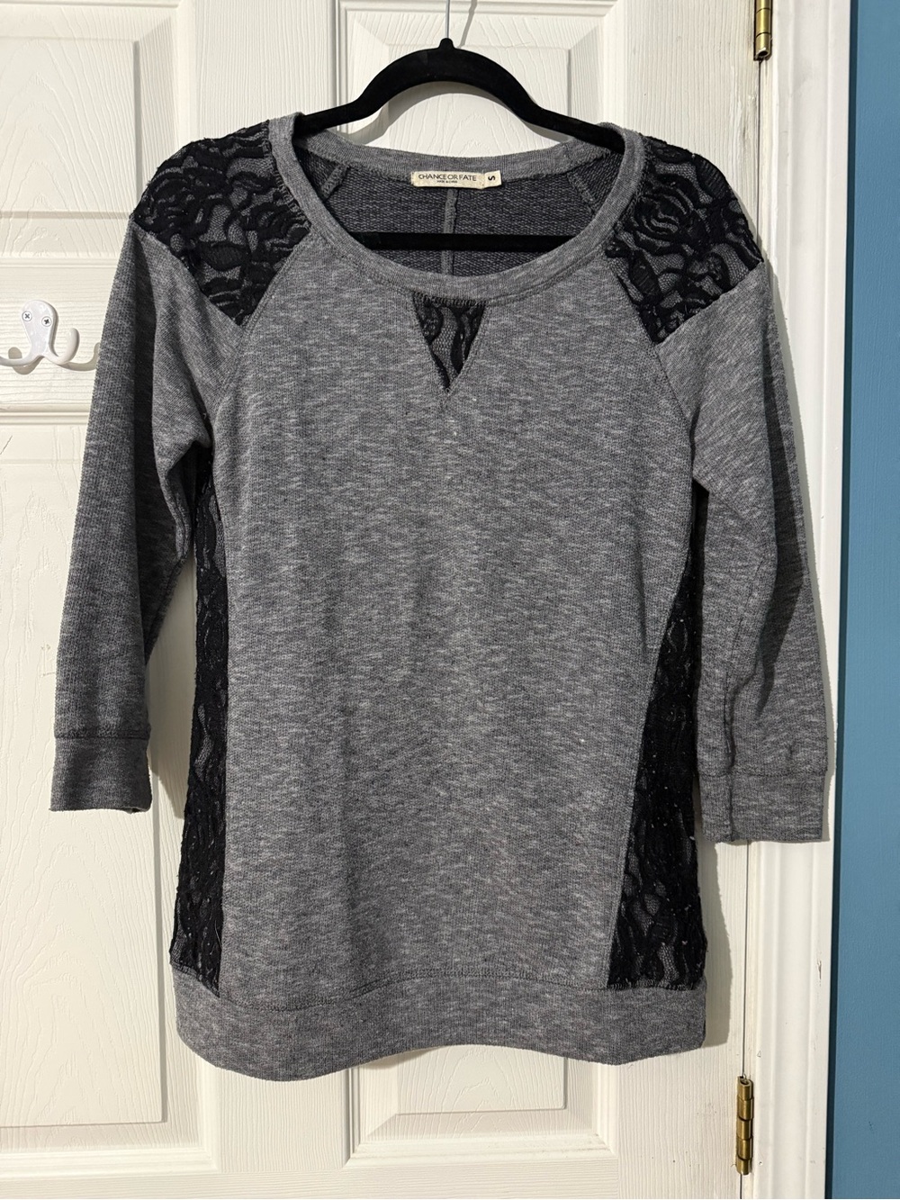Chance or Fate Gray Sweatshirt with Black Lace Accents